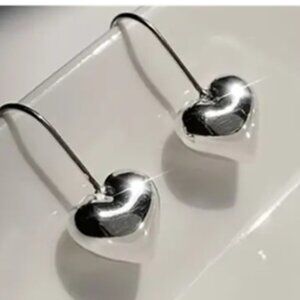 925 Sterling Silver - Heart-Shaped Polished Dangle Earrings